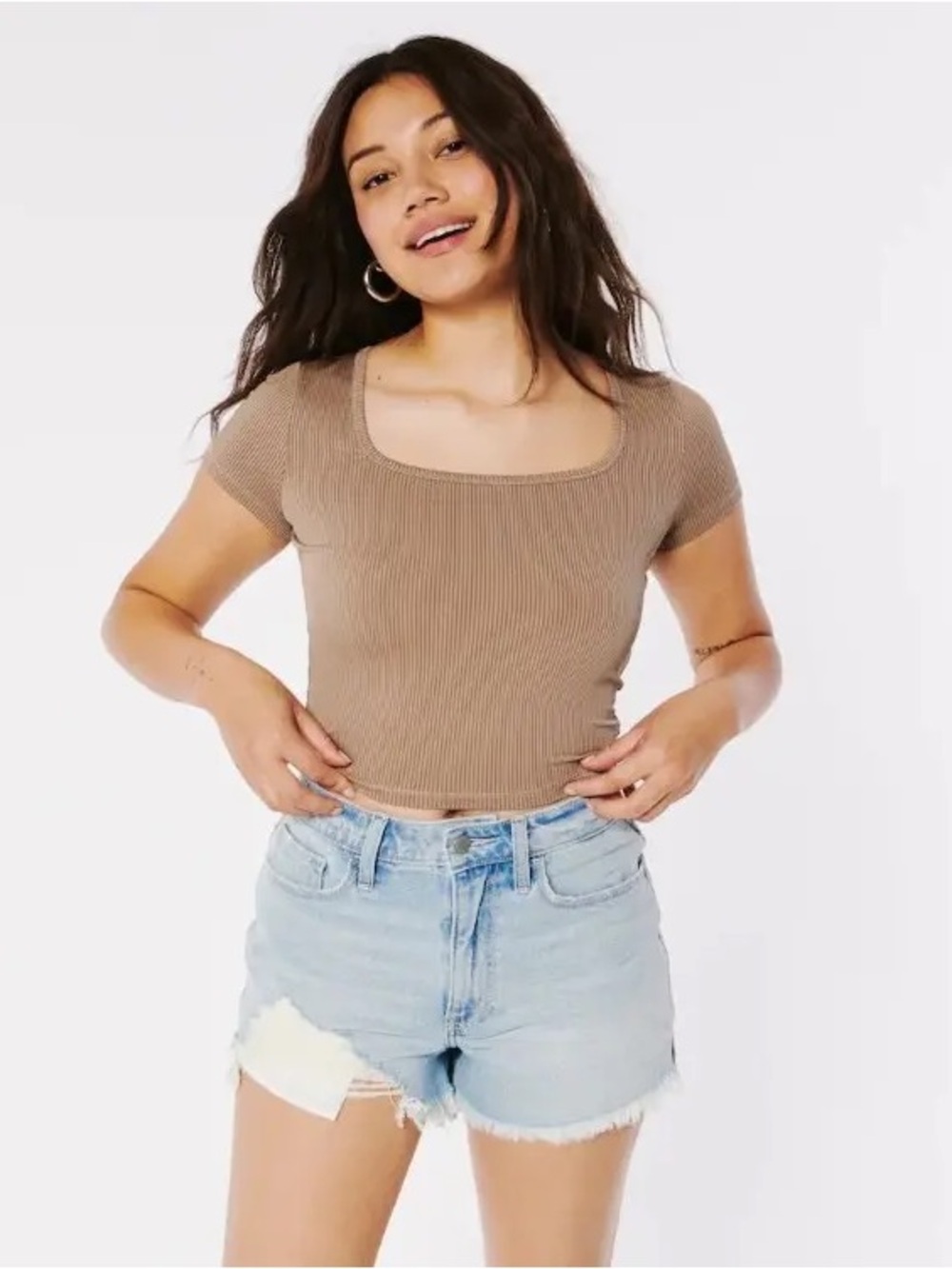 Hollister Seamless Rib Fabric Square-Neck Baby Tee